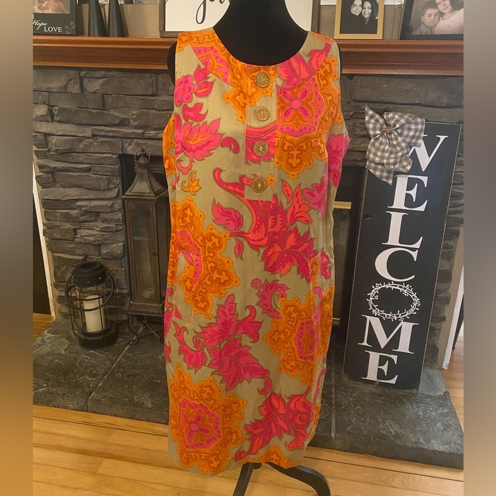 Taylor Floral Sheath Dress- Silk/Linen Blend 12